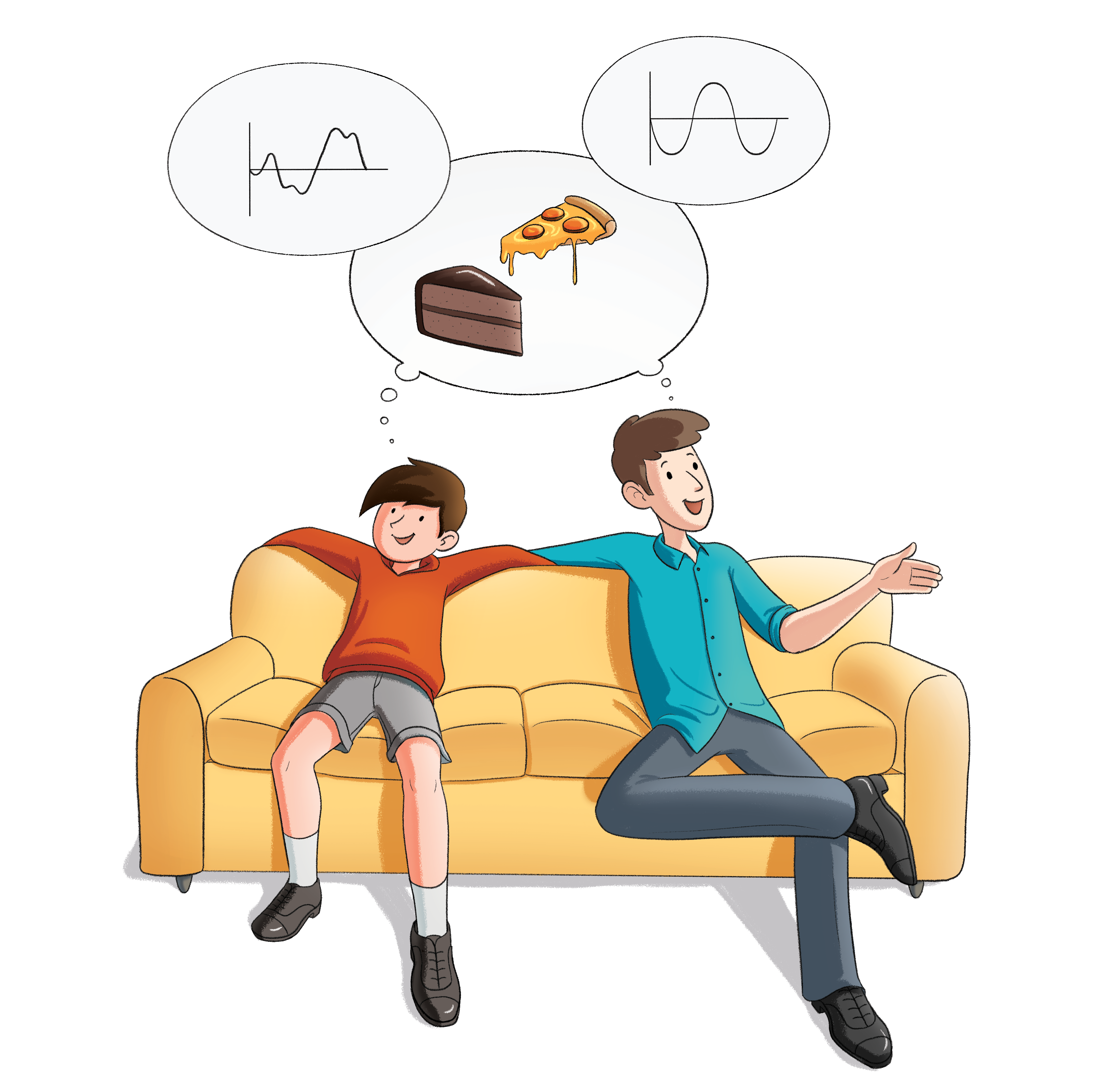 Dad and Bean on the couch imagining different things